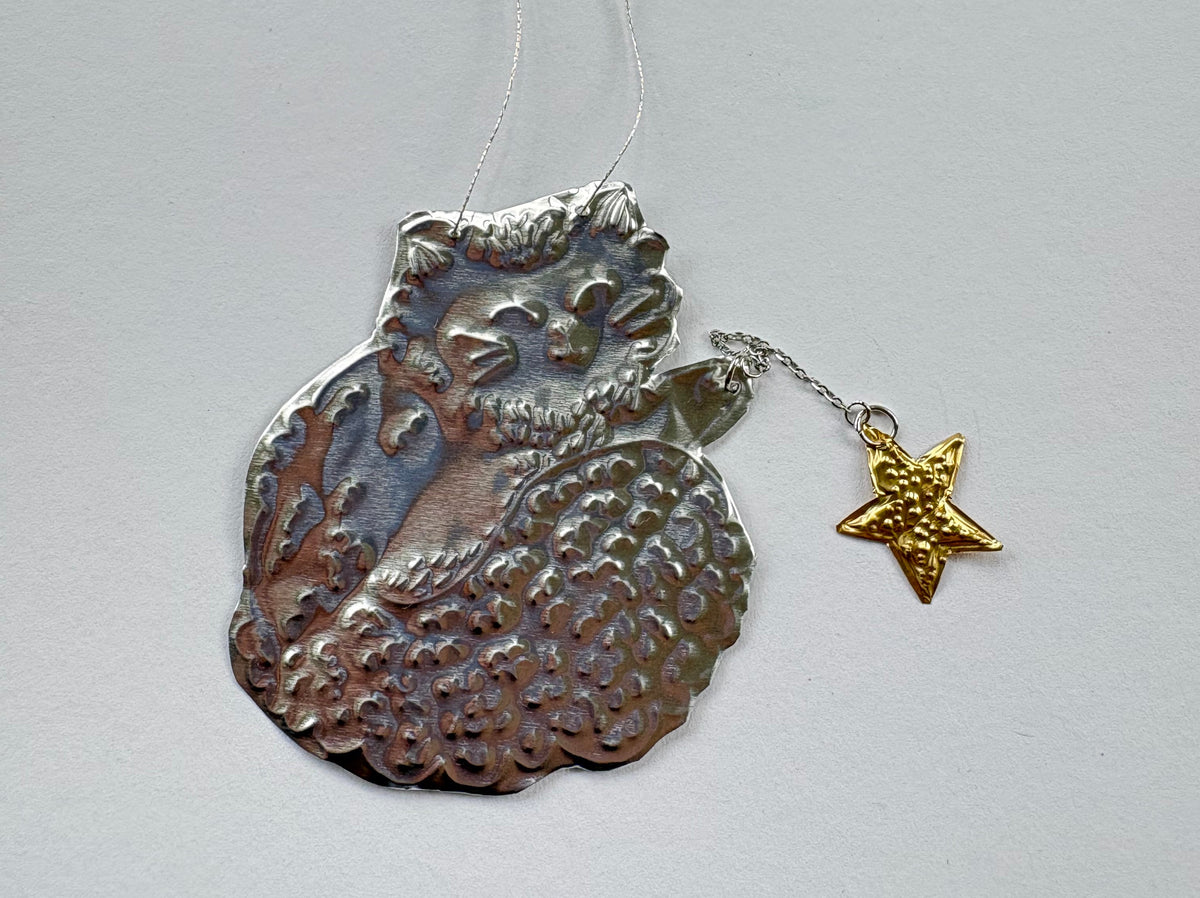 Cat with Charm Star Tin Embossed Decoration