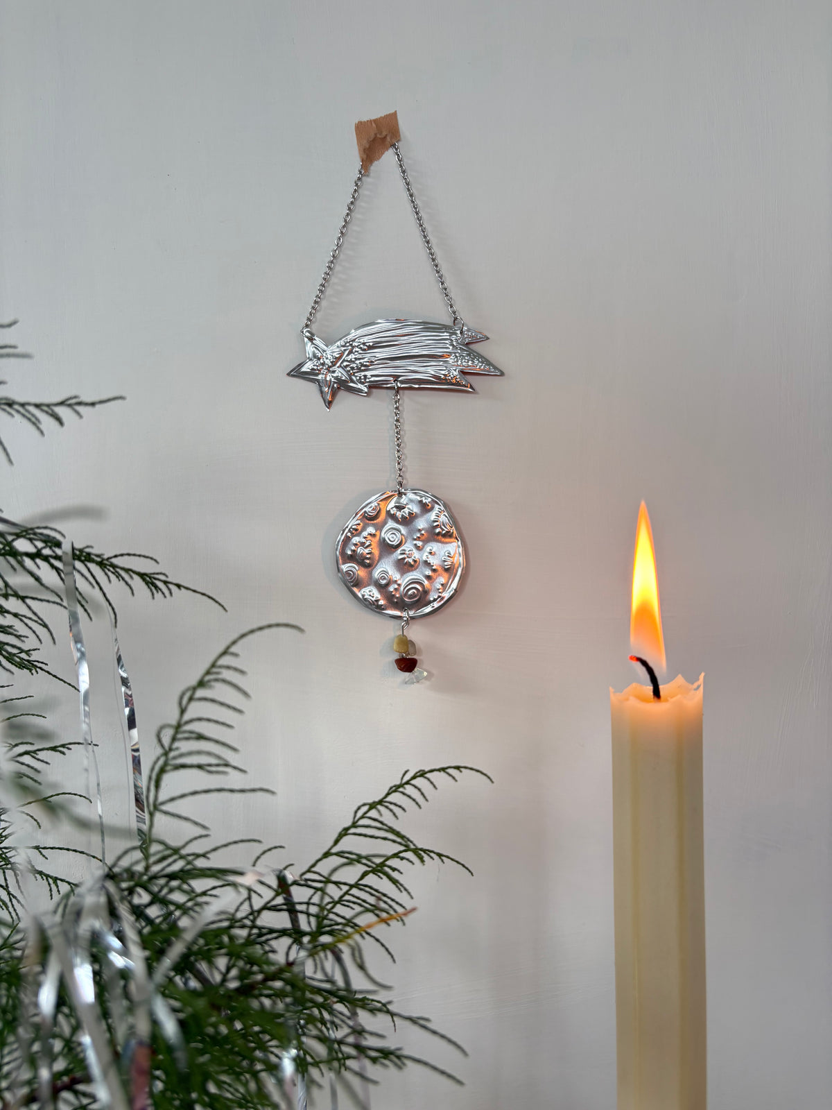 Cosmic Star and Moon Tin Embossed Hanging Decoration