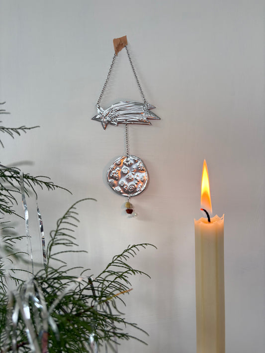 Cosmic Star and Moon Tin Embossed Hanging Decoration