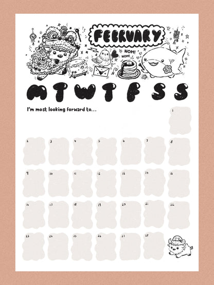 Printable February Calendar (DIGITAL)